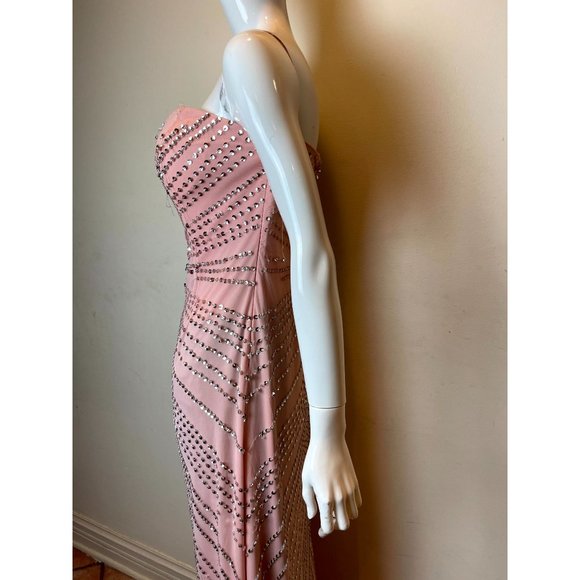 Cache Women Gorgeous Strapless Beaded Long Maxi Dress Front Slit Pink Size 8 - Picture 4 of 11